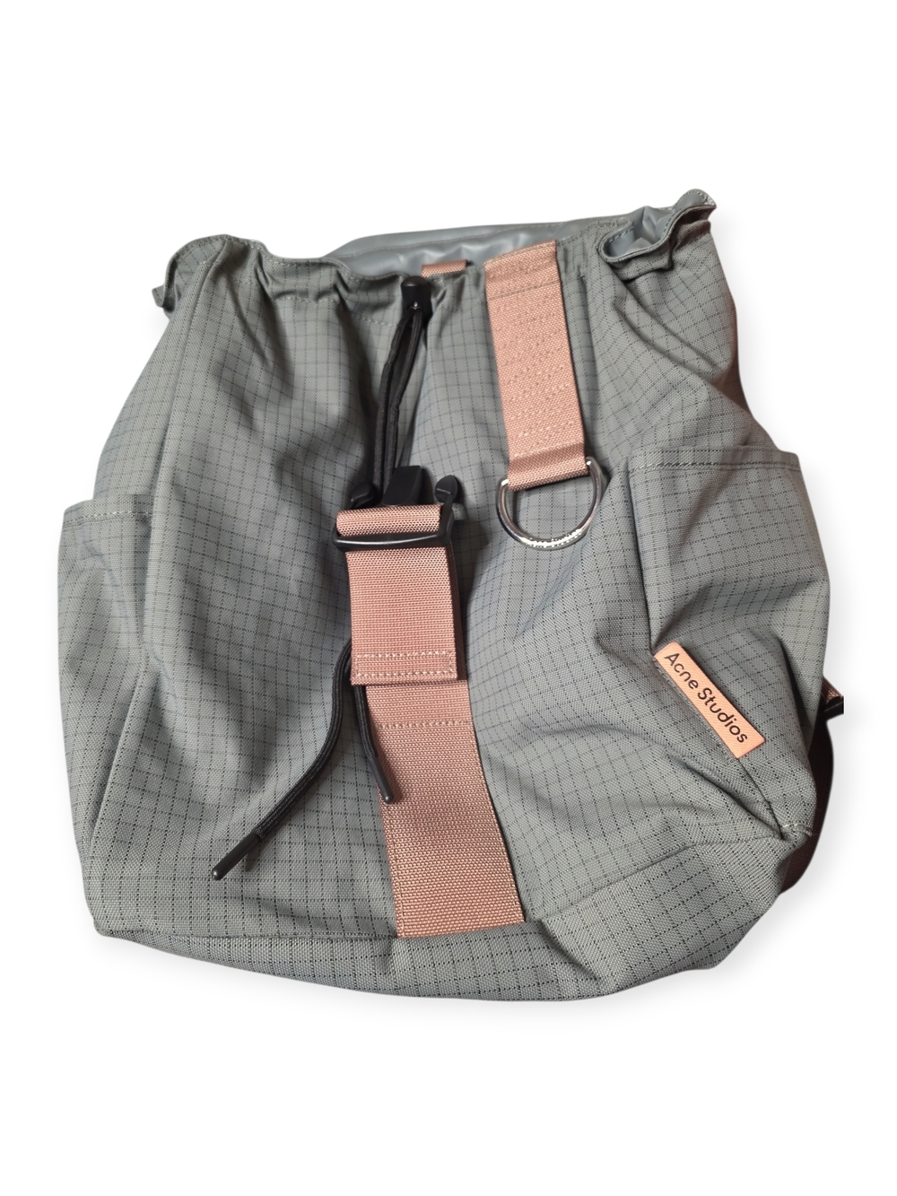 NWOT Acne Studio Ripstop Nylon Backpack in gray and pink, one size - Picture 5 of 9